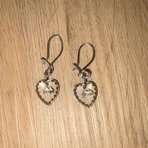 Heart Shaped Silver Earrings with dolphin Design